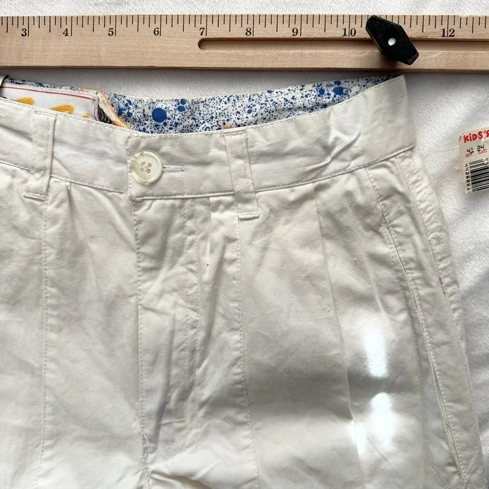 Vintage Rigolletto White Cotton Print Cuffed Pants Kids 12 Short Loose Fit NWT
